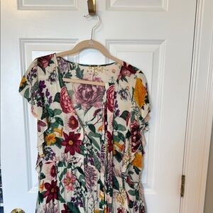 Free People Button Up Flutter Sleeve Sundress w/ Belt